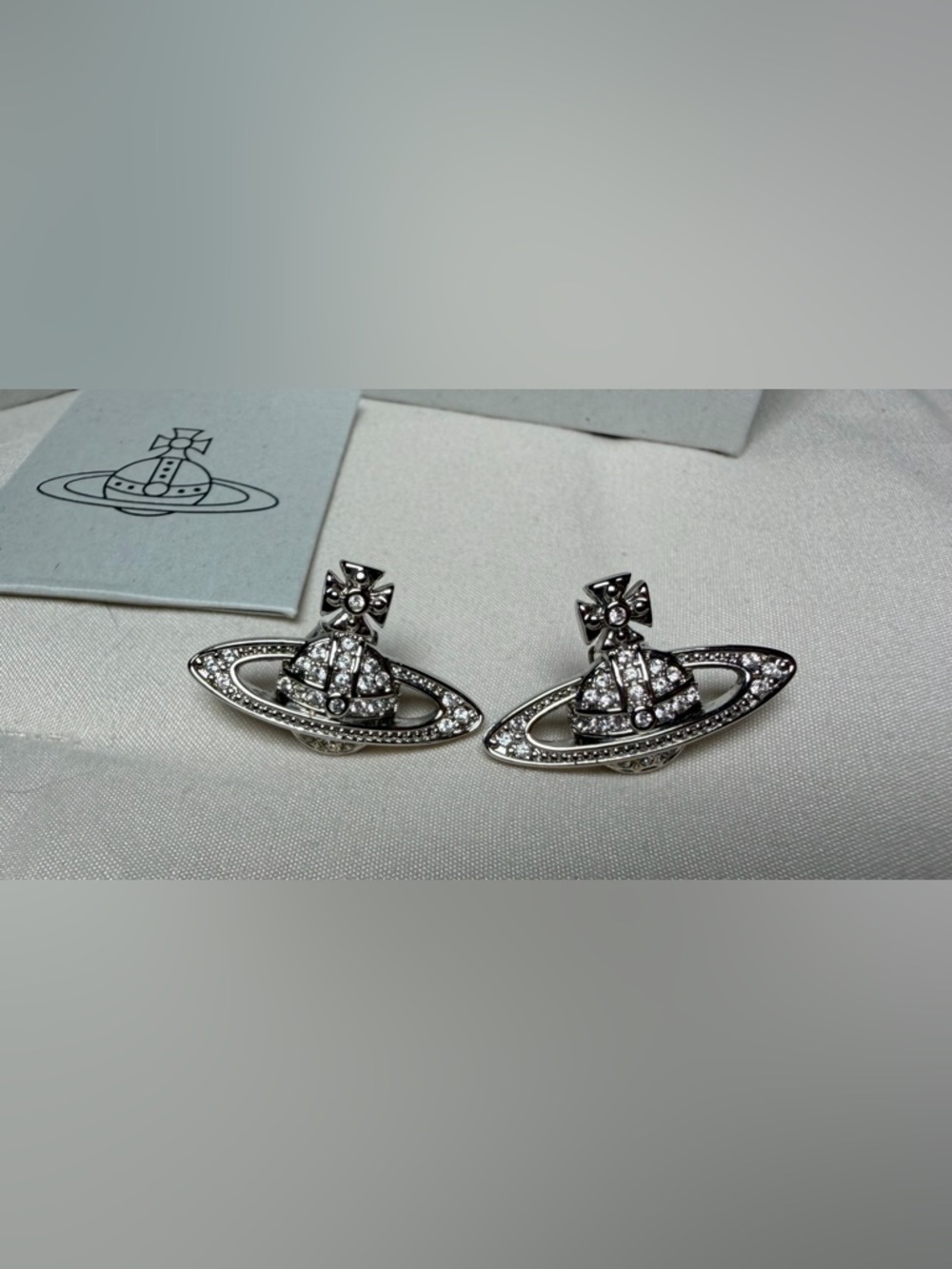 Crystal Orb Planet Stud Earrings in Silver